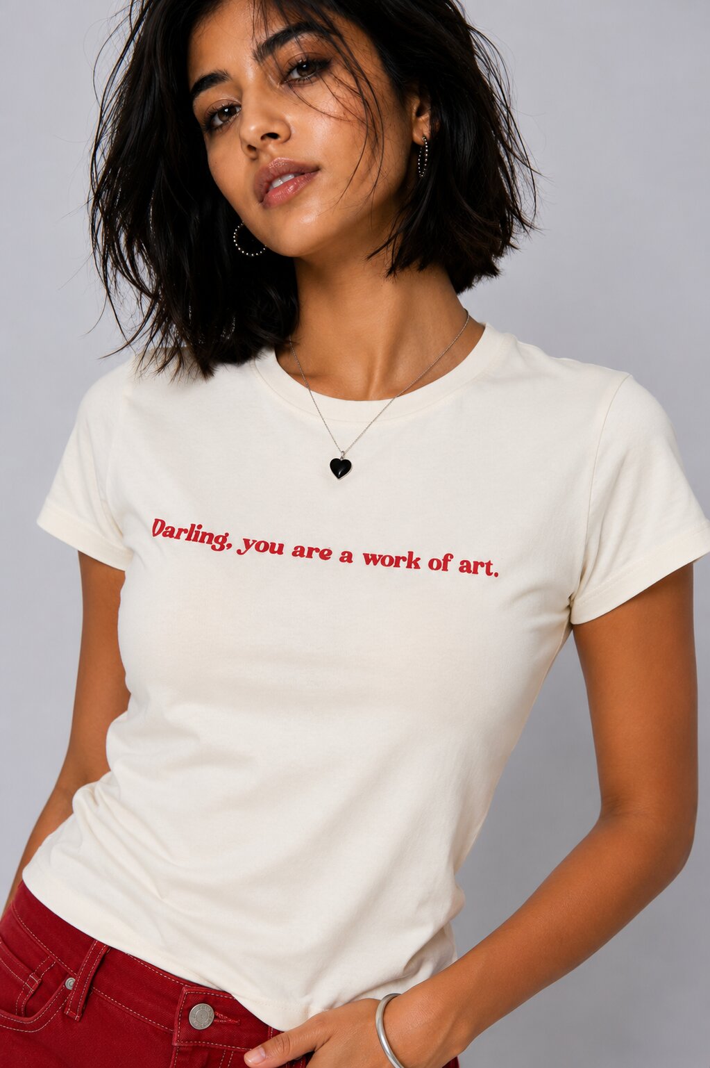 Womens Regular Fit Off White Slogan Printed T-Shirt - Image 3