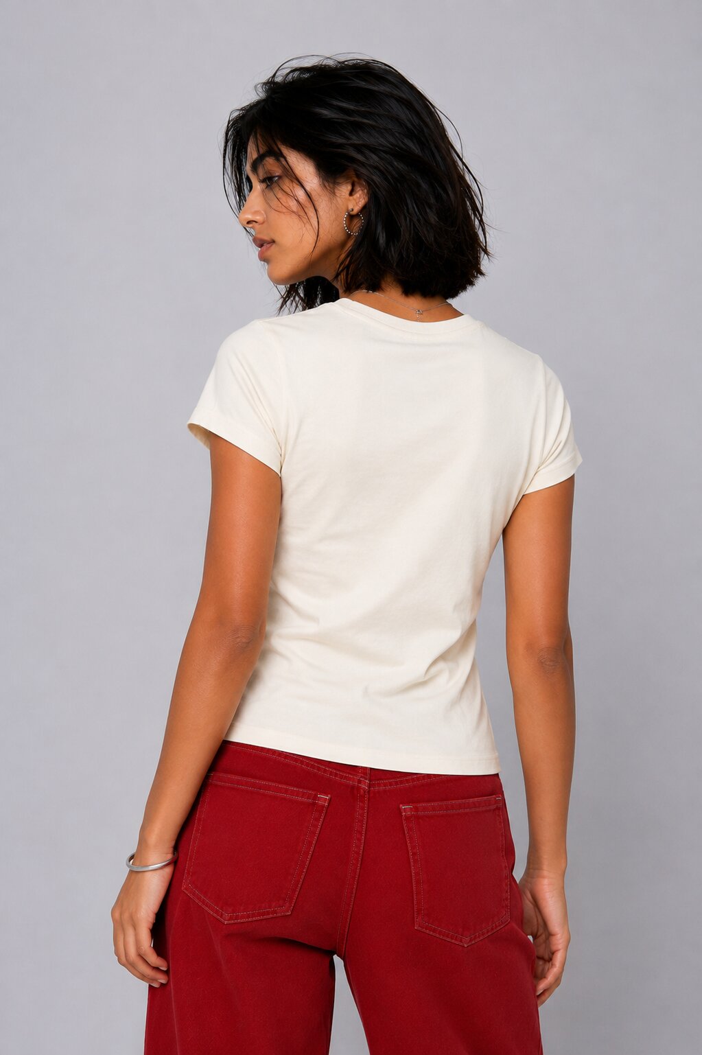 Womens Regular Fit Off White Slogan Printed T-Shirt - Image 5