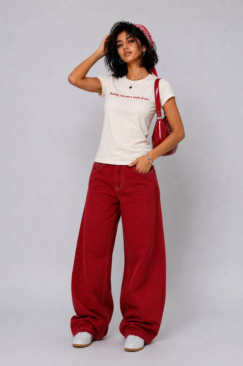 Womens Regular Fit Off White Slogan Printed T-Shirt - Image 6