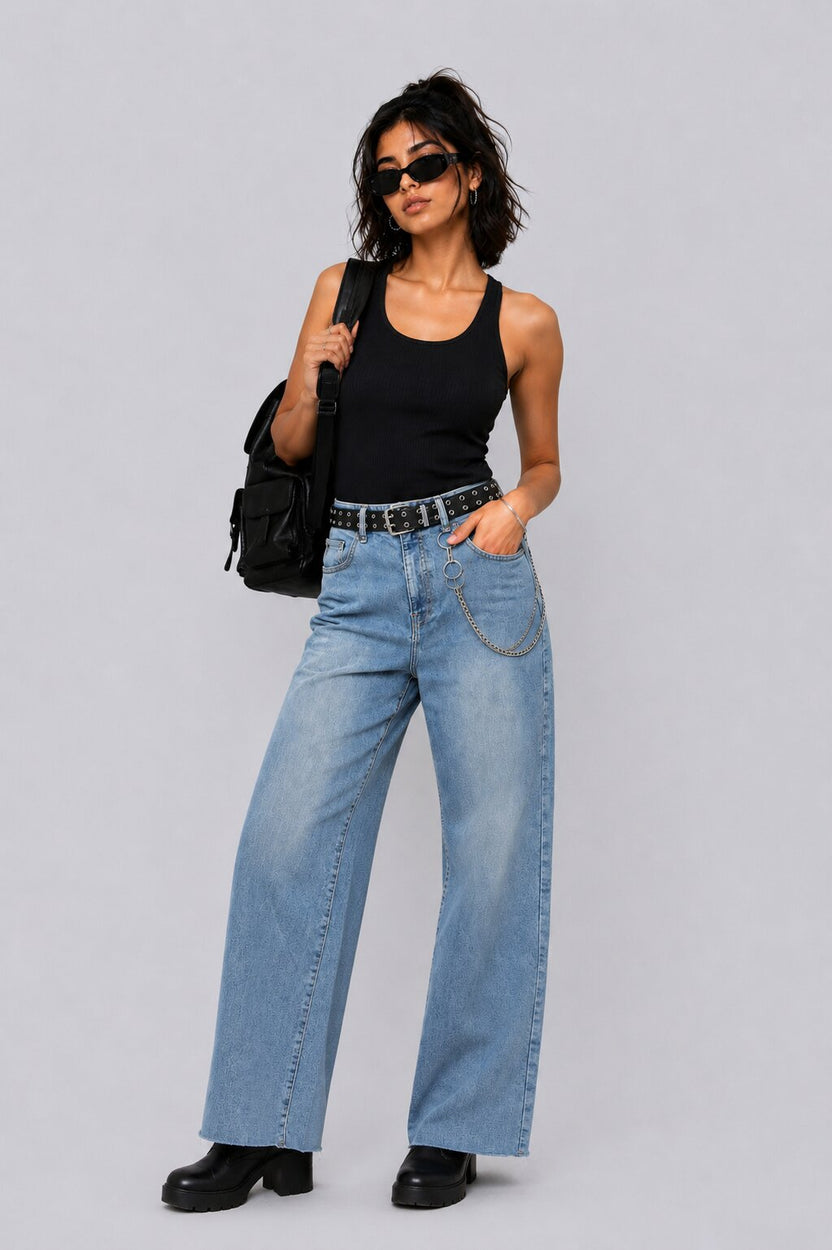 Womens Straight Fit Light Blue Solid Jeans - Image 6