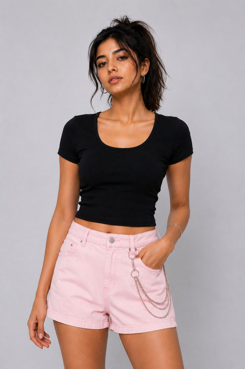 Womens Ribbed Scoop Neck Crop T-Shirt - Image 2