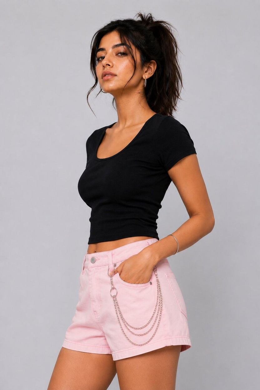Womens Ribbed Scoop Neck Crop T-Shirt - Image 4