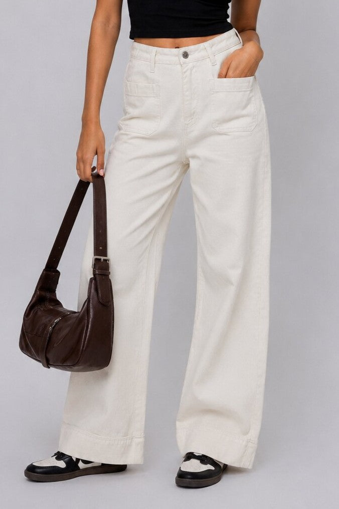 Womens Wide Leg Utility White Trouser - Image 1
