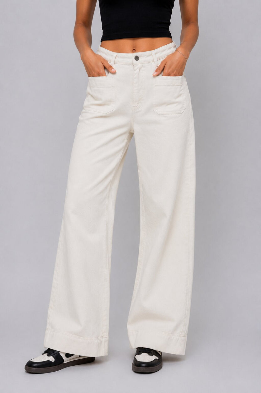 Womens Wide Leg Utility White Trouser - Image 2