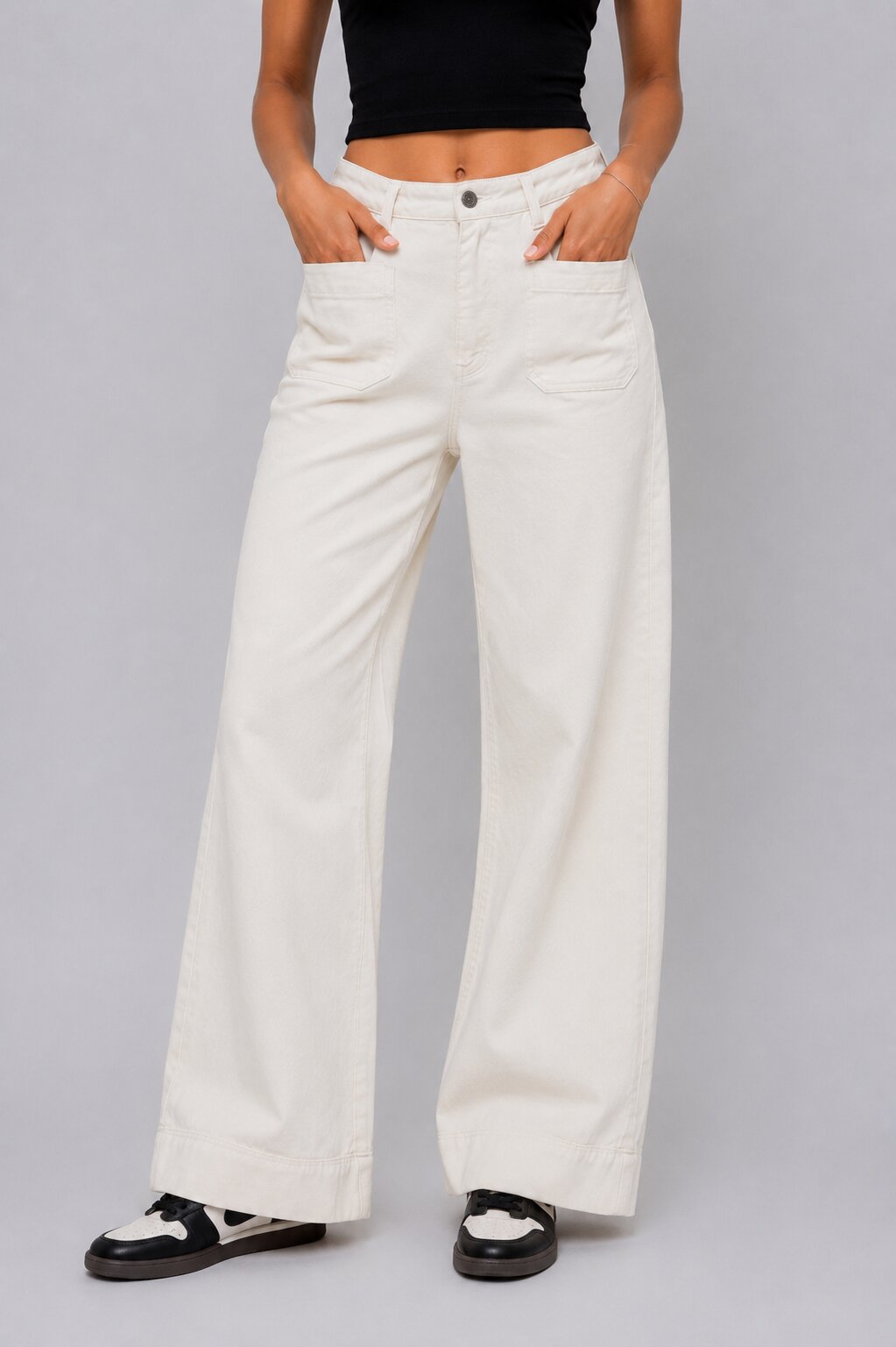 Womens Wide Leg Utility White Trouser - Image 2