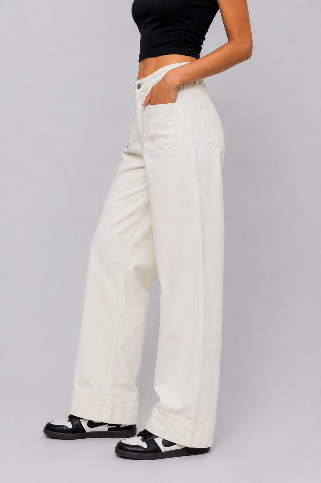 Womens Wide Leg Utility White Trouser - Image 4