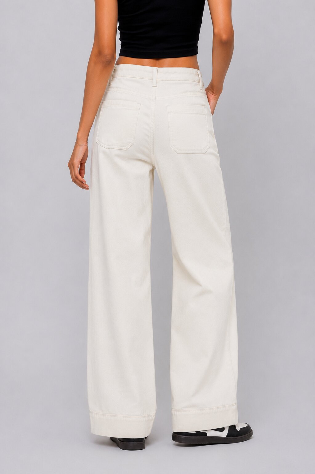 Womens Wide Leg Utility White Trouser - Image 5