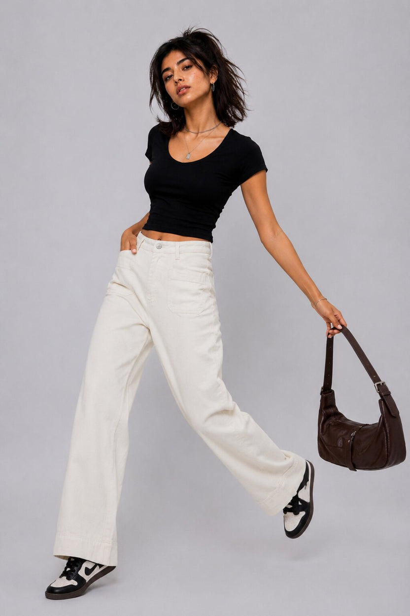 Womens Wide Leg Utility White Trouser - Image 6