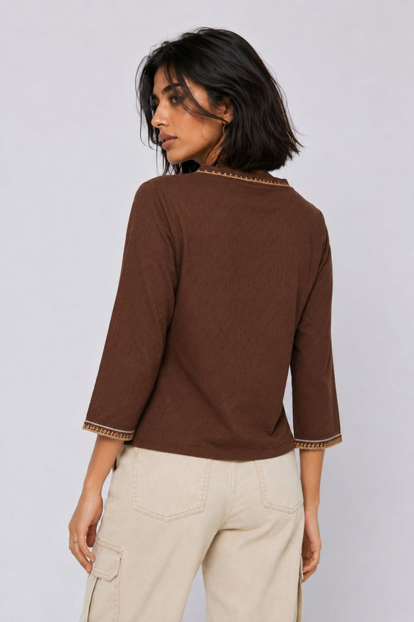 Womens Regular Fit Brown Embroidered Tunic - Image 5