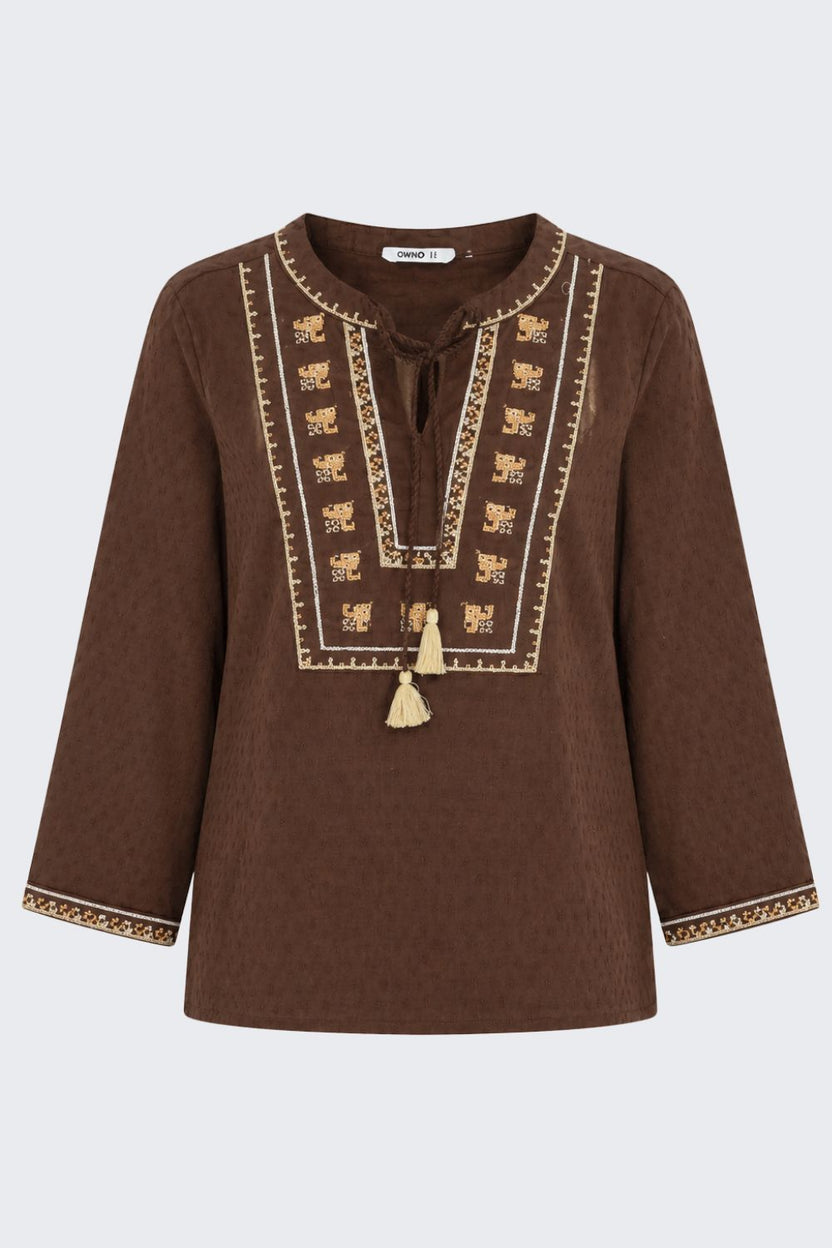 Womens Regular Fit Brown Embroidered Tunic - Image 7