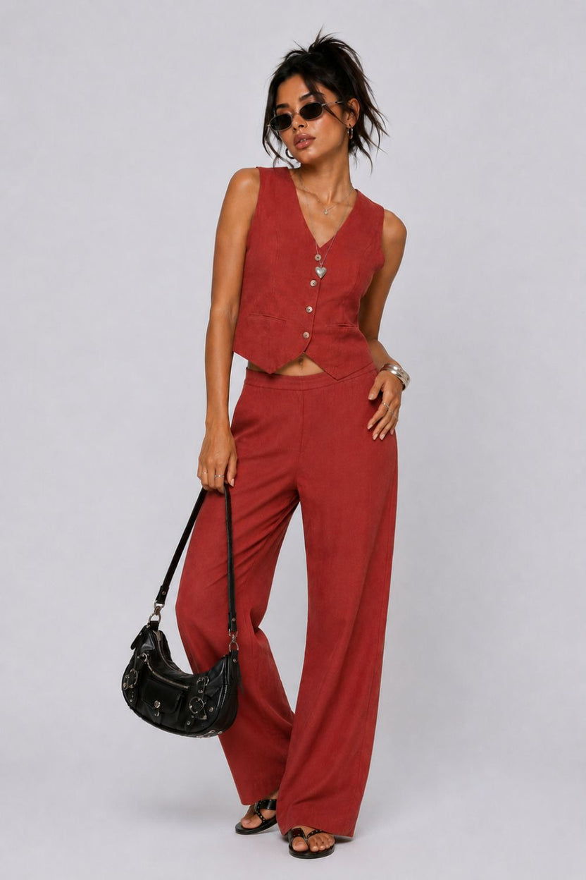 Womens Regular Fit Rust Solid Co-ord Set - Image 1
