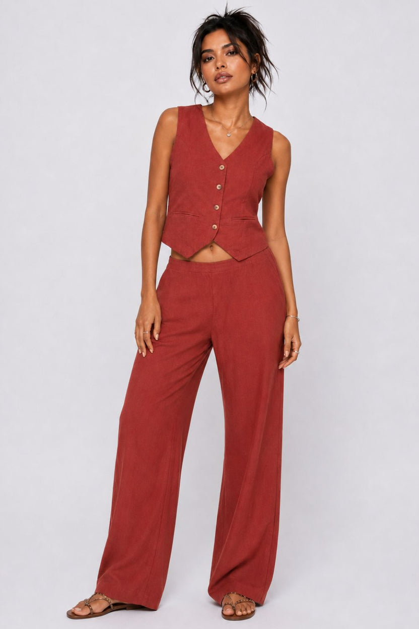 Womens Regular Fit Rust Solid Co-ord Set - Image 2