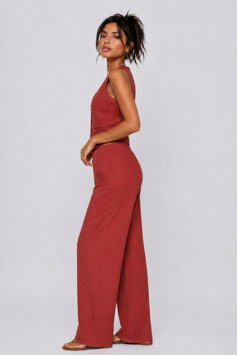Womens Regular Fit Rust Solid Co-ord Set - Image 4