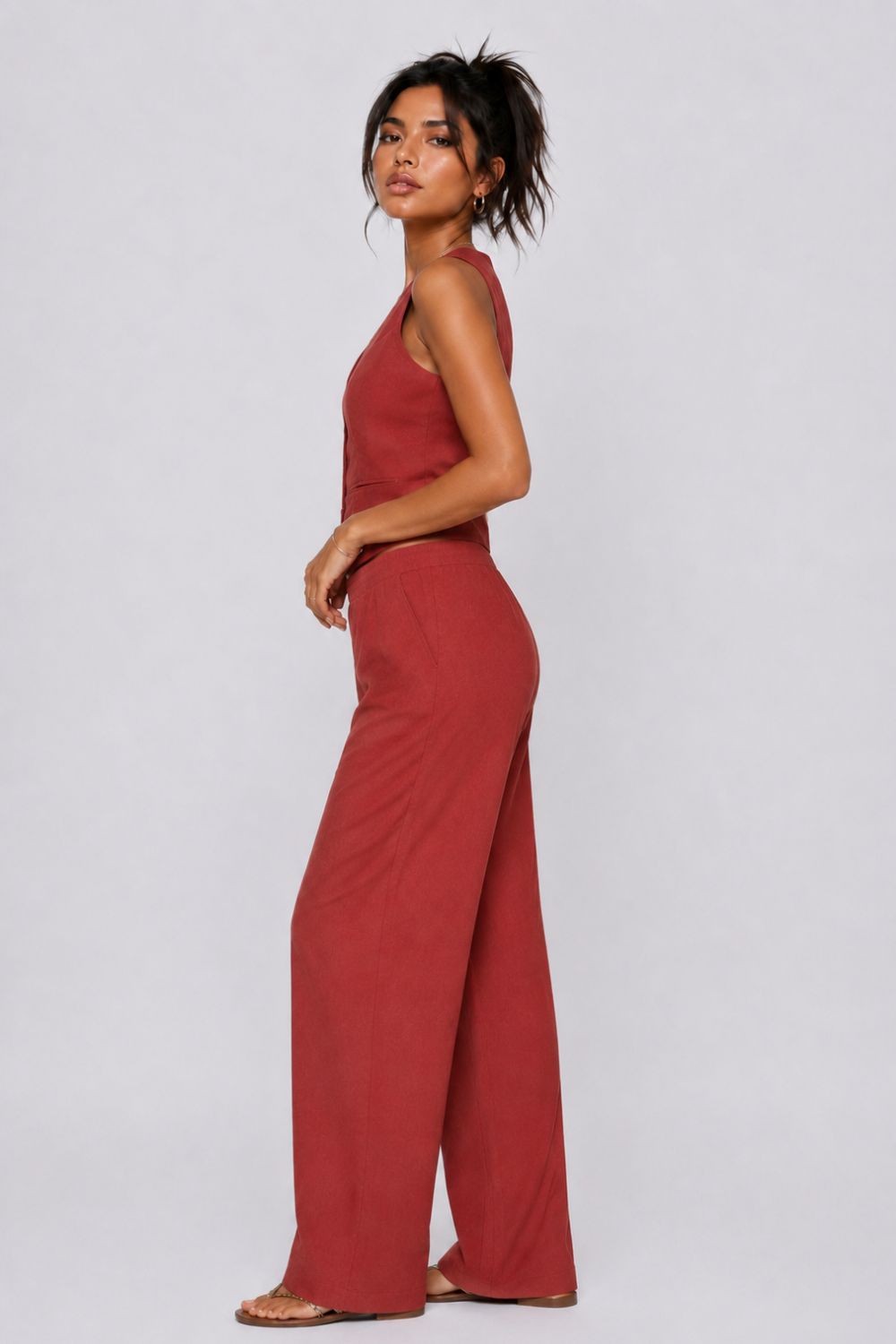 Womens Regular Fit Rust Solid Co-ord Set - Image 4
