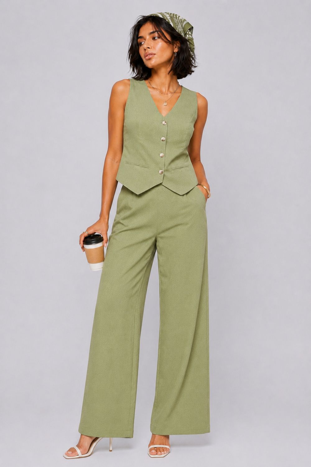 Womens Regular Fit Green Solid Co-ord Set - Image 1