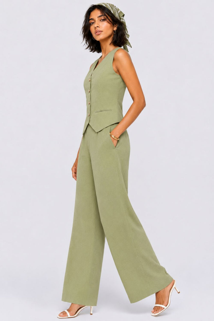 Womens Regular Fit Green Solid Co-ord Set - Image 4
