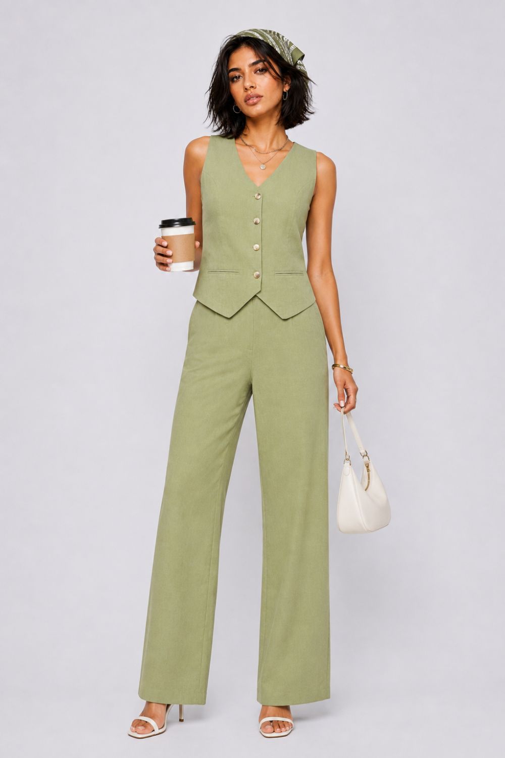 Womens Regular Fit Green Solid Co-ord Set - Image 6