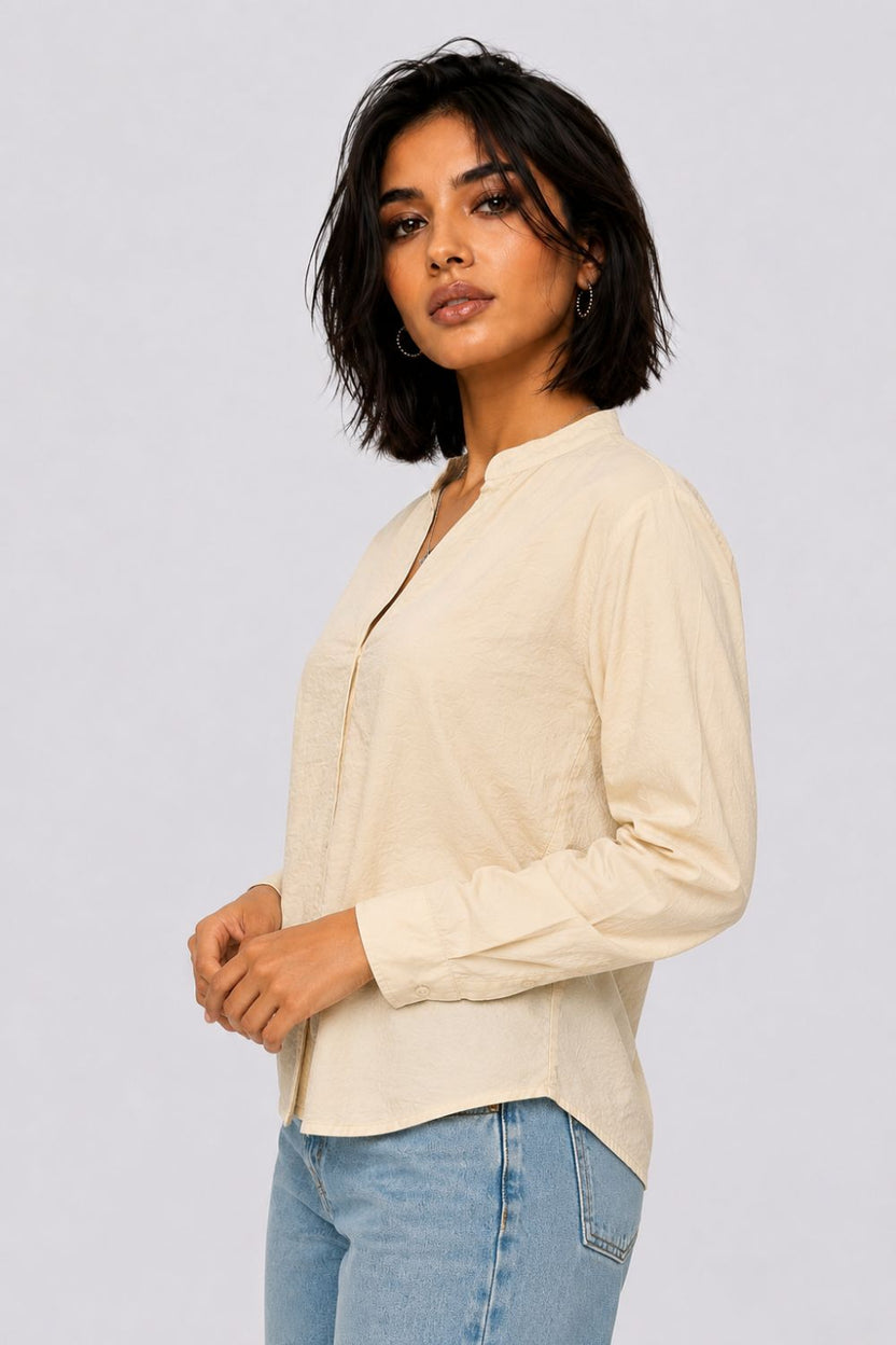 Womens Regular Fit Cream Solid Shirt - Image 4