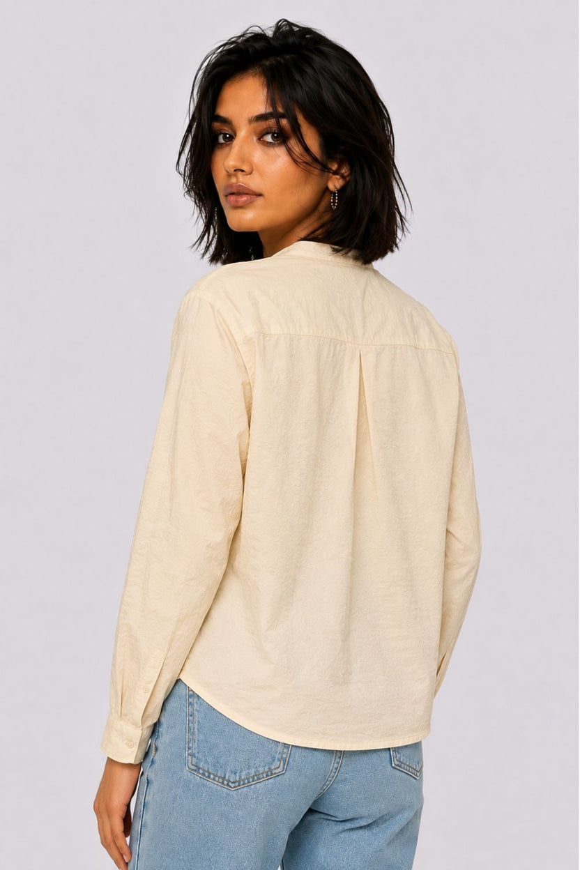 Womens Regular Fit Cream Solid Shirt - Image 5