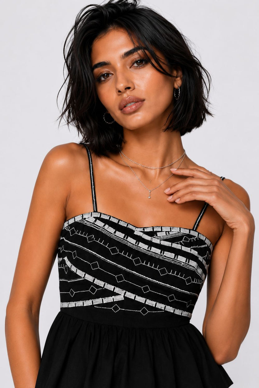 Womens Black Embroidered Peplum Top - Image 3