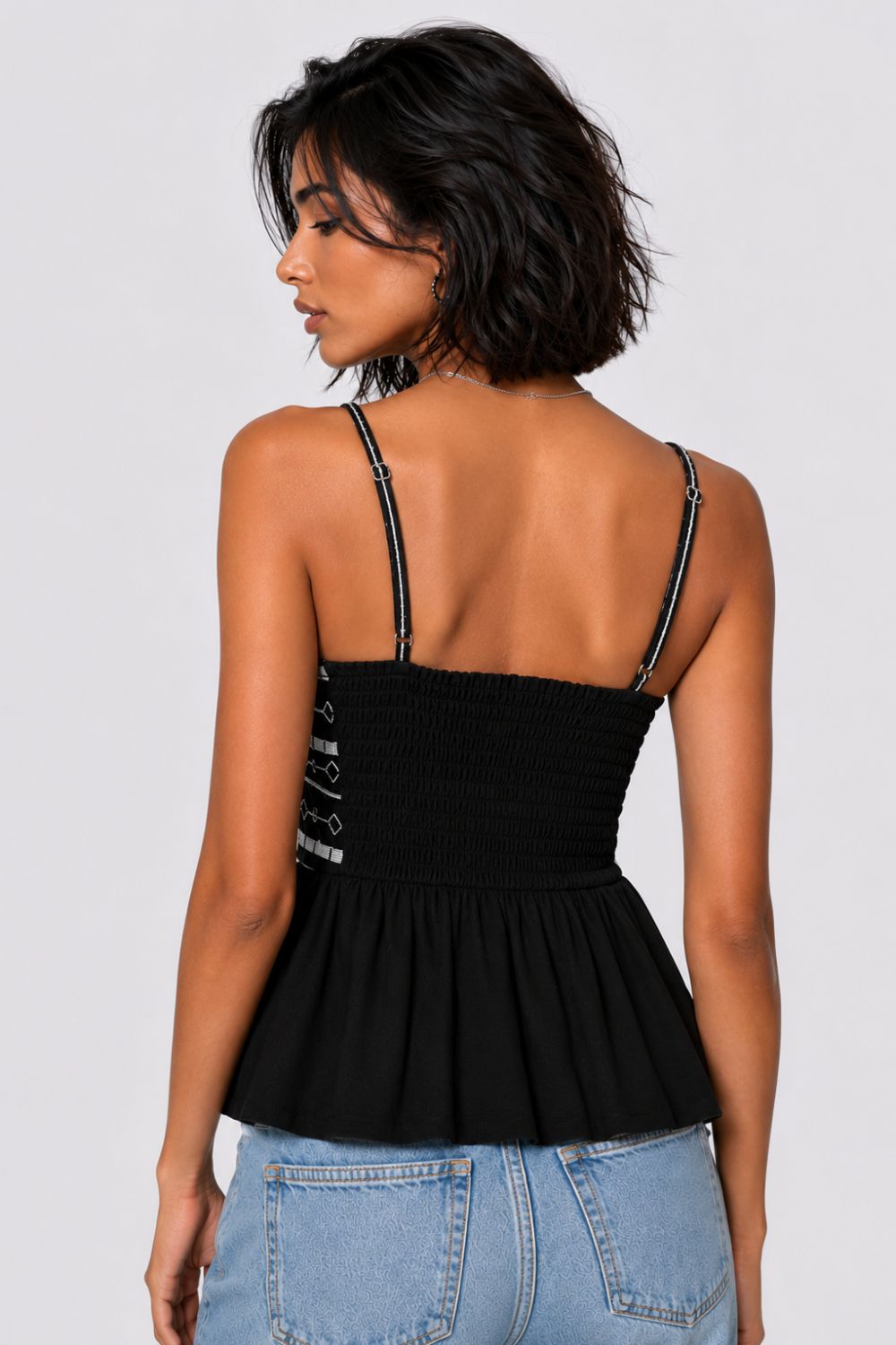Womens Black Embroidered Peplum Top - Image 5