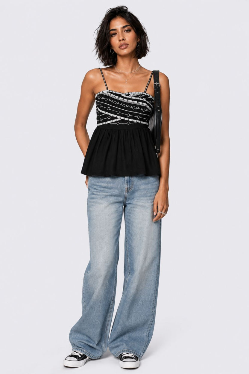 Womens Black Embroidered Peplum Top - Image 6
