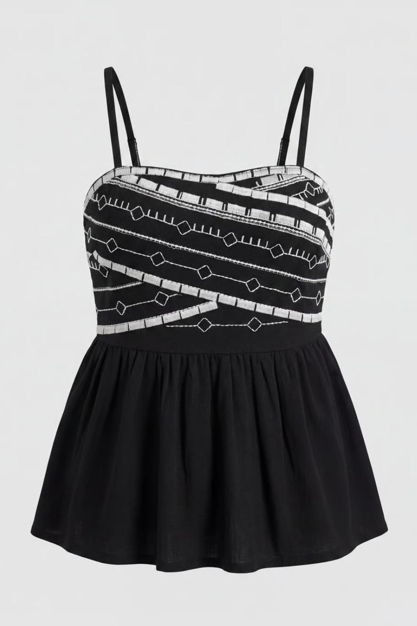 Womens Black Embroidered Peplum Top - Image 7