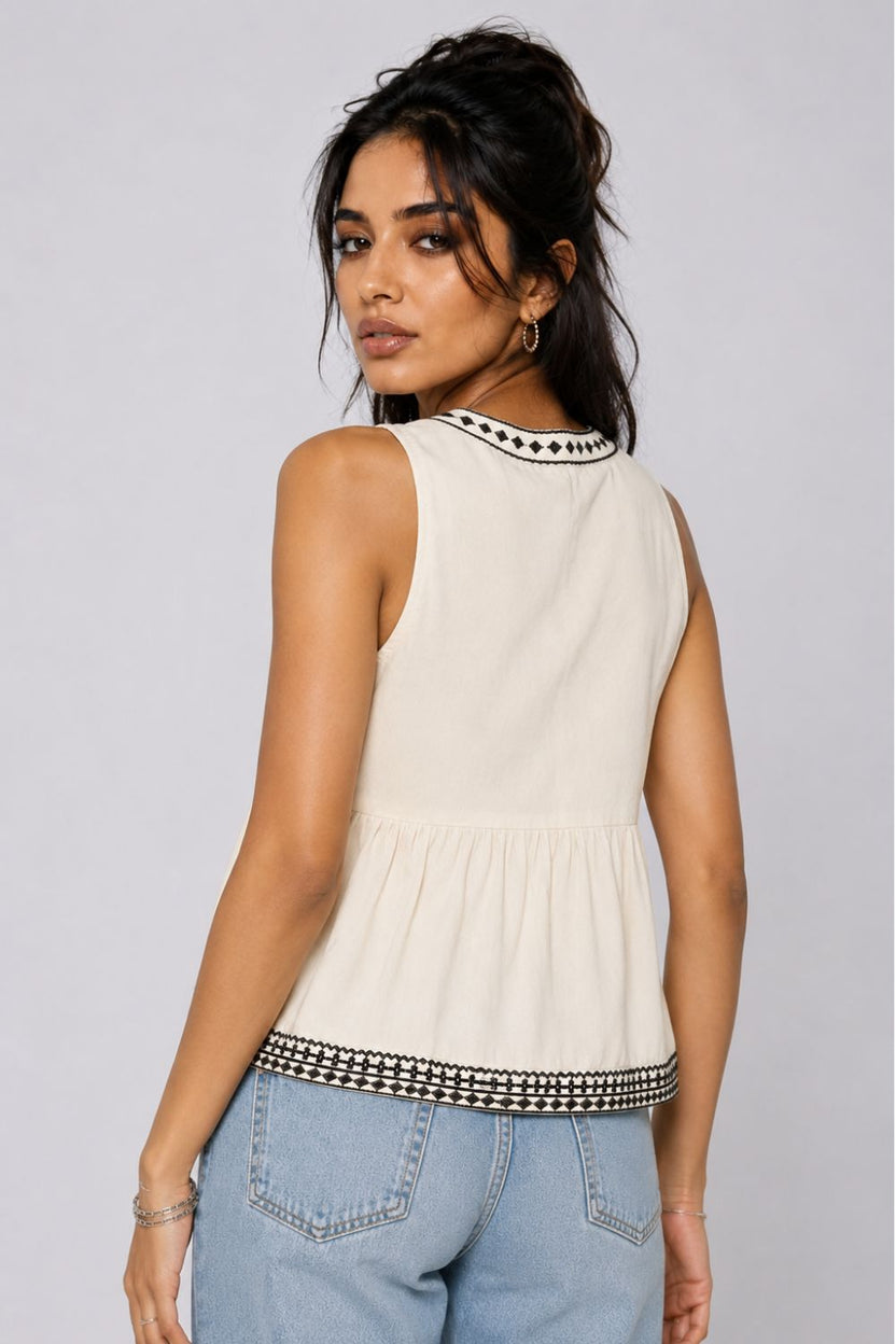Womens Regular Fit Off White Embroidered Top - Image 5