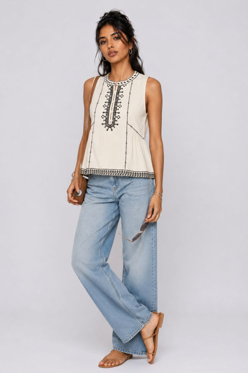 Womens Regular Fit Off White Embroidered Top - Image 6