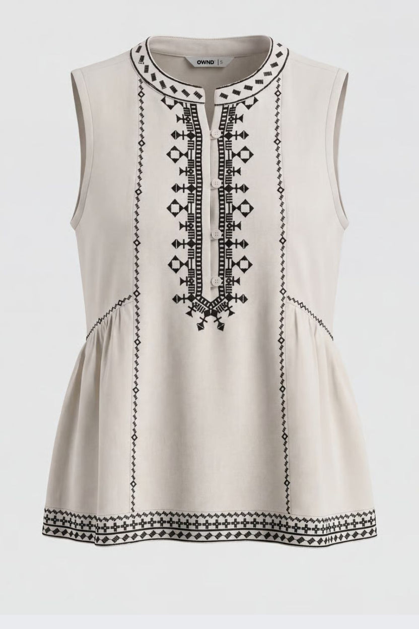 Womens Regular Fit Off White Embroidered Top - Image 7