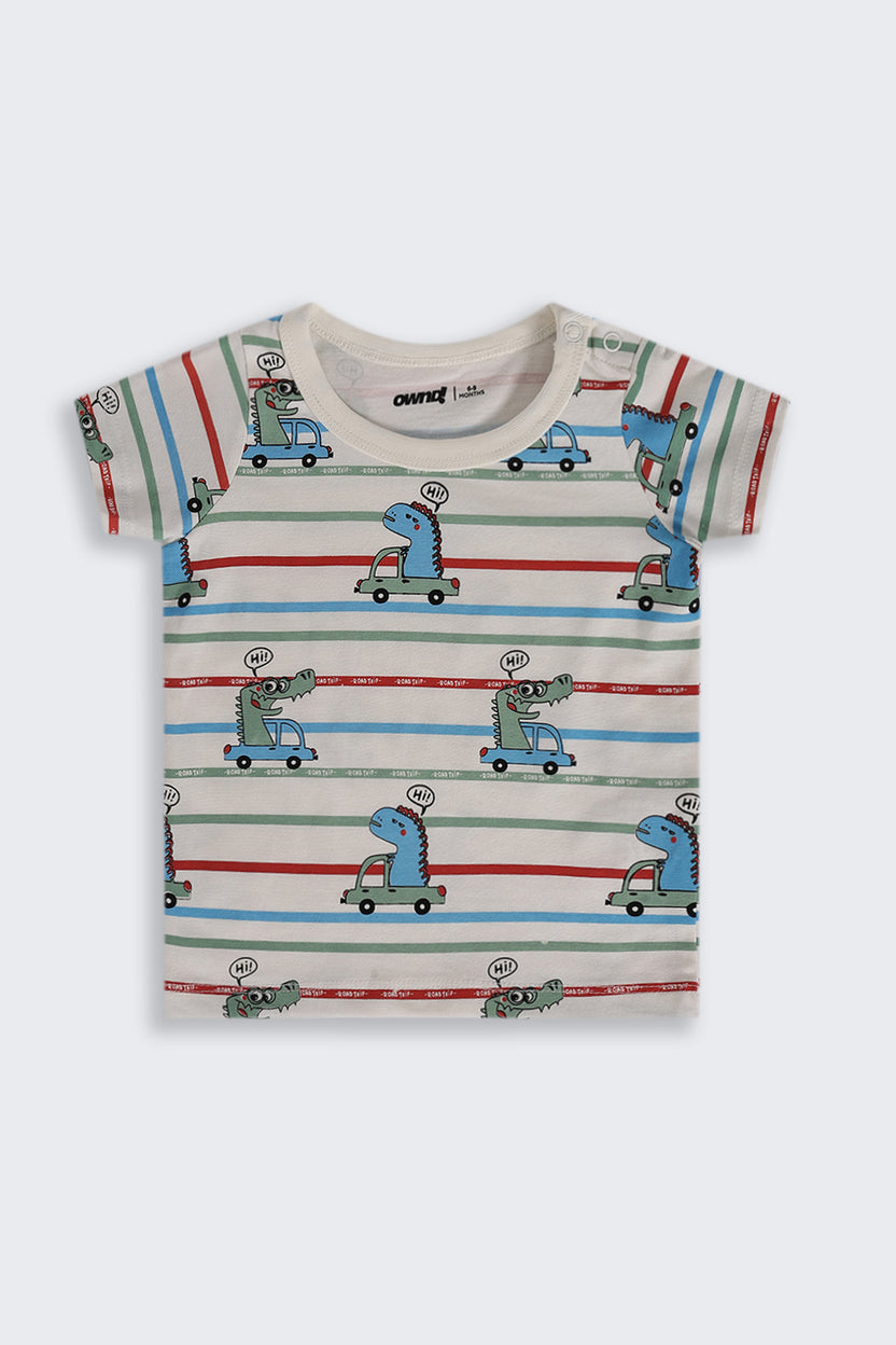 Infant Boys Regular Fit Blue Dino Graphic T-Shirt - Pack of 2 - Image 2