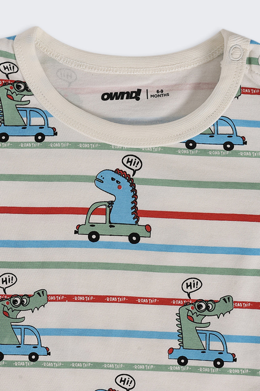 Infant Boys Regular Fit Blue Dino Graphic T-Shirt - Pack of 2 - Image 6