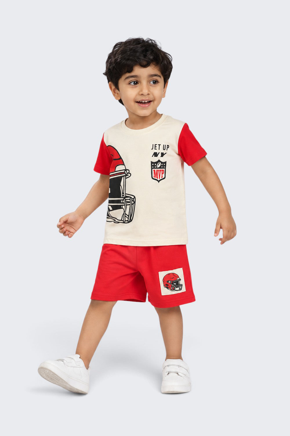 Boys Regular Fit Red Graphic Printed Co-ord Set - Image 1