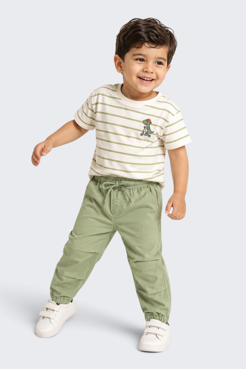 Boys Olive Solid Cotton Jogger - Image 1