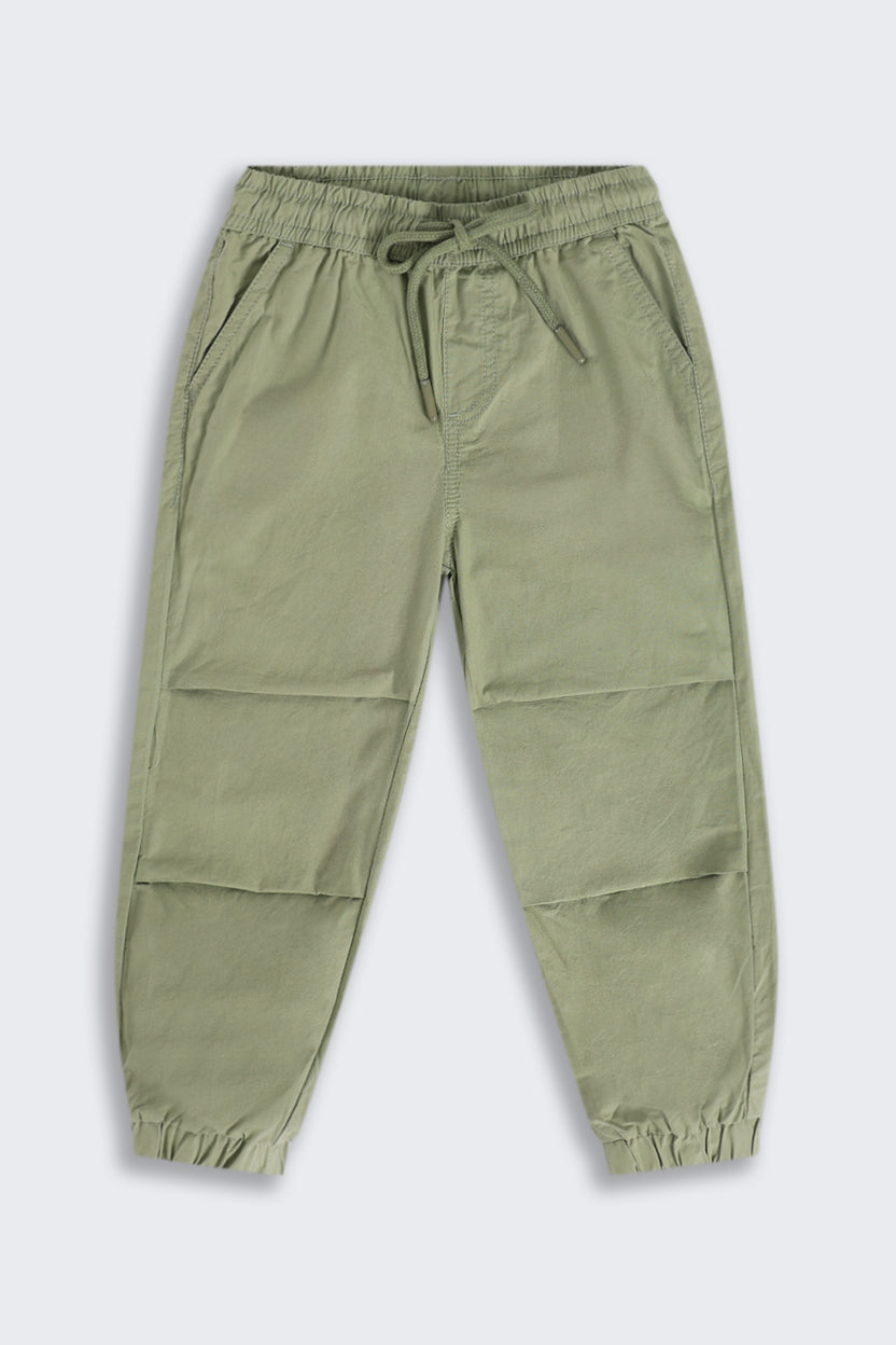 Boys Olive Solid Cotton Jogger - Image 2