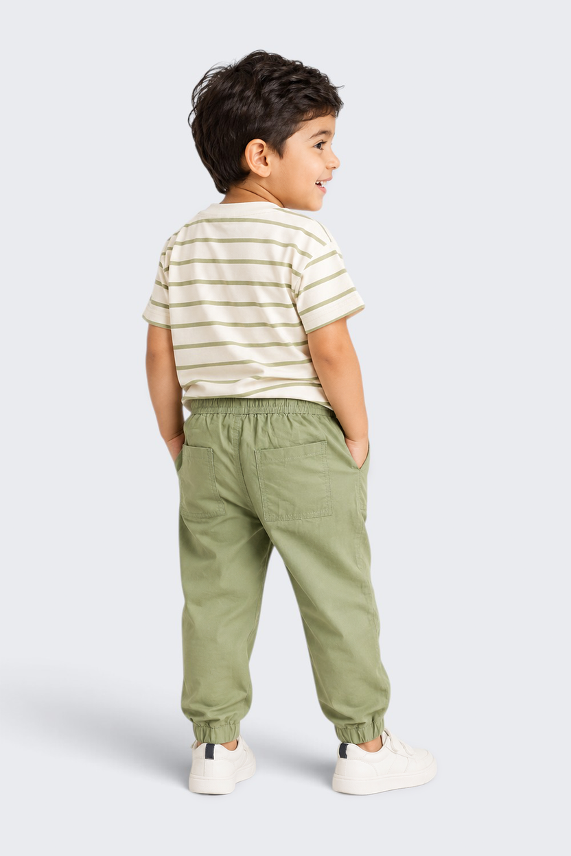 Boys Olive Solid Cotton Jogger - Image 3