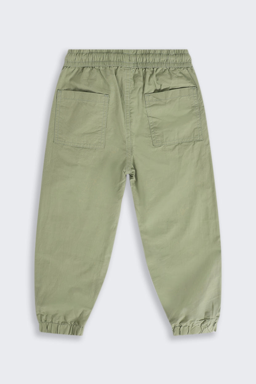 Boys Olive Solid Cotton Jogger - Image 4