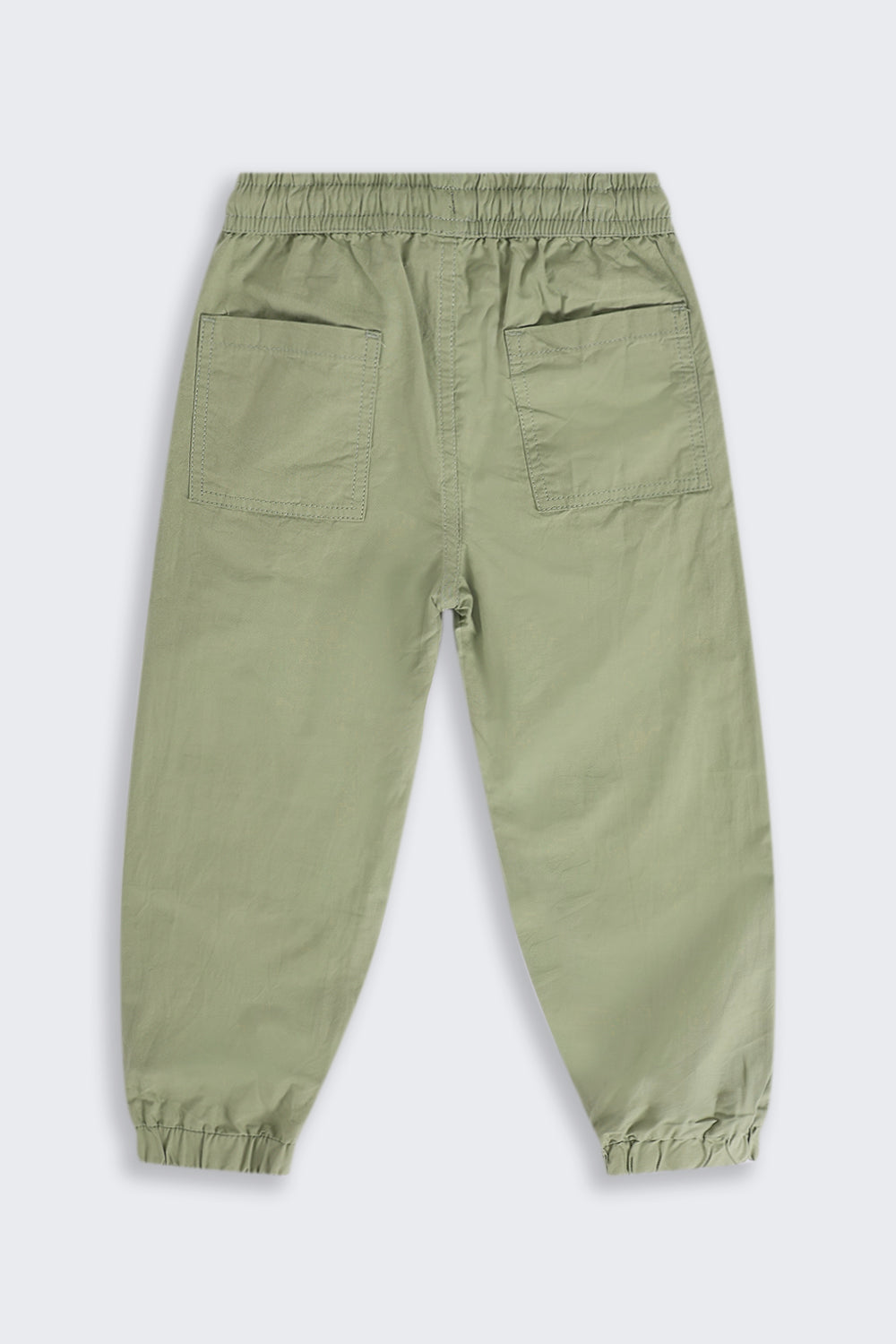 Boys Olive Solid Cotton Jogger - Image 4