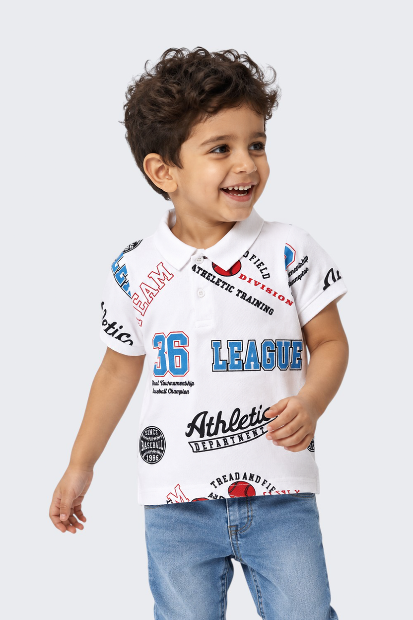 Boys Regular Fit White Typographic Print T-Shirt - Image 1