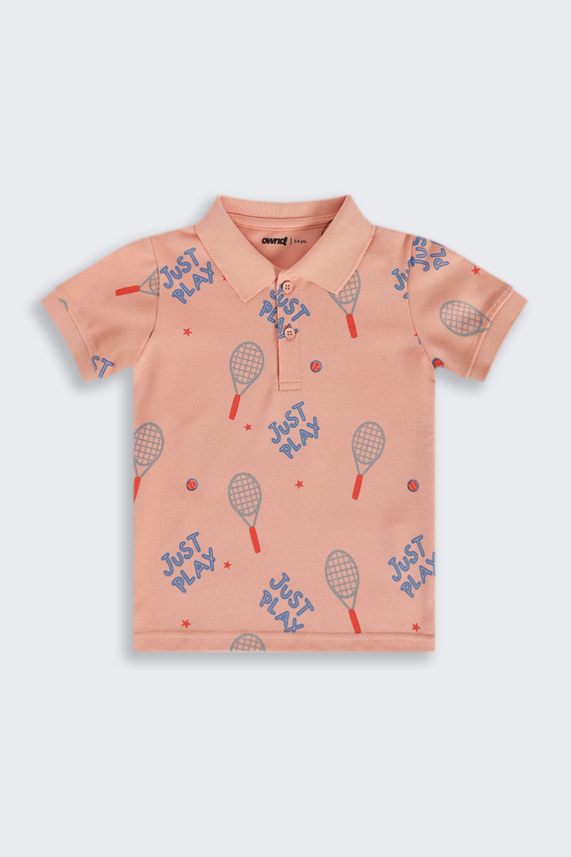 Boys Regular Fit Peach Badminton Graphic Printed T-Shirt - Image 2