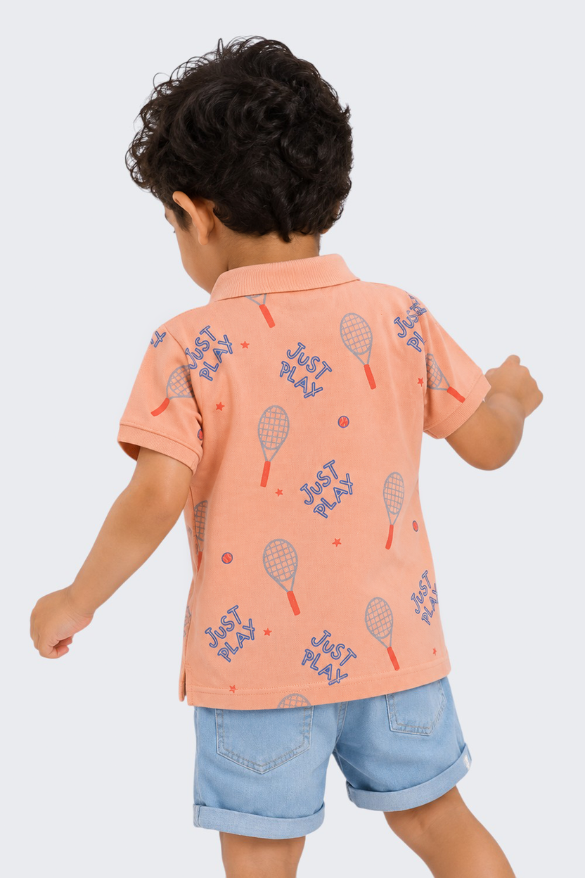 Boys Regular Fit Peach Badminton Graphic Printed T-Shirt - Image 3