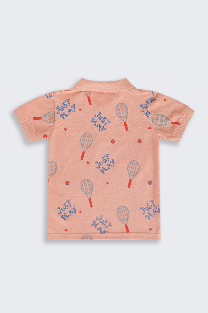 Boys Regular Fit Peach Badminton Graphic Printed T-Shirt - Image 4