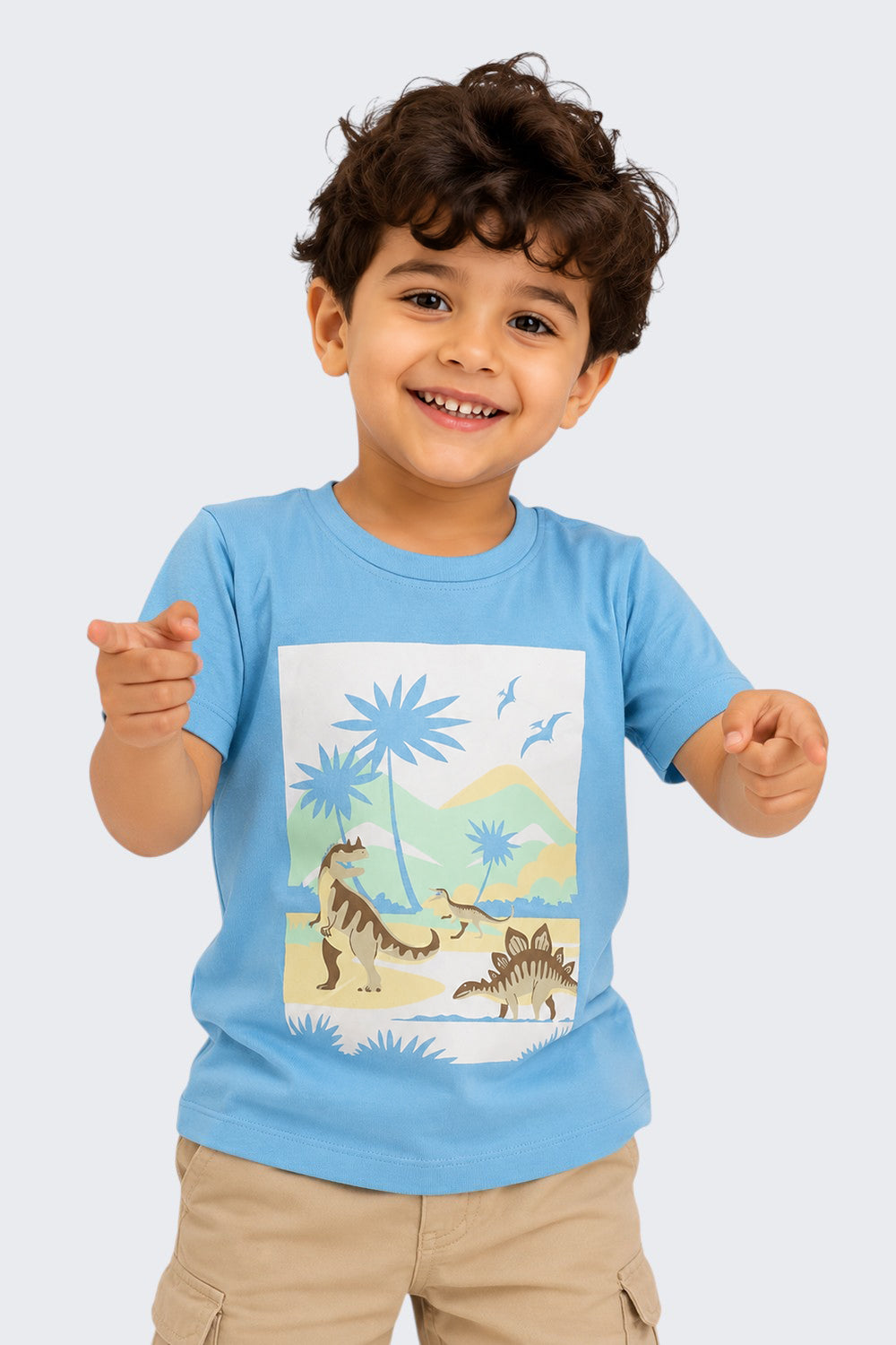 Boys Regular Fit Light Blue Tropical Beach Graphic T-Shirt - Image 1