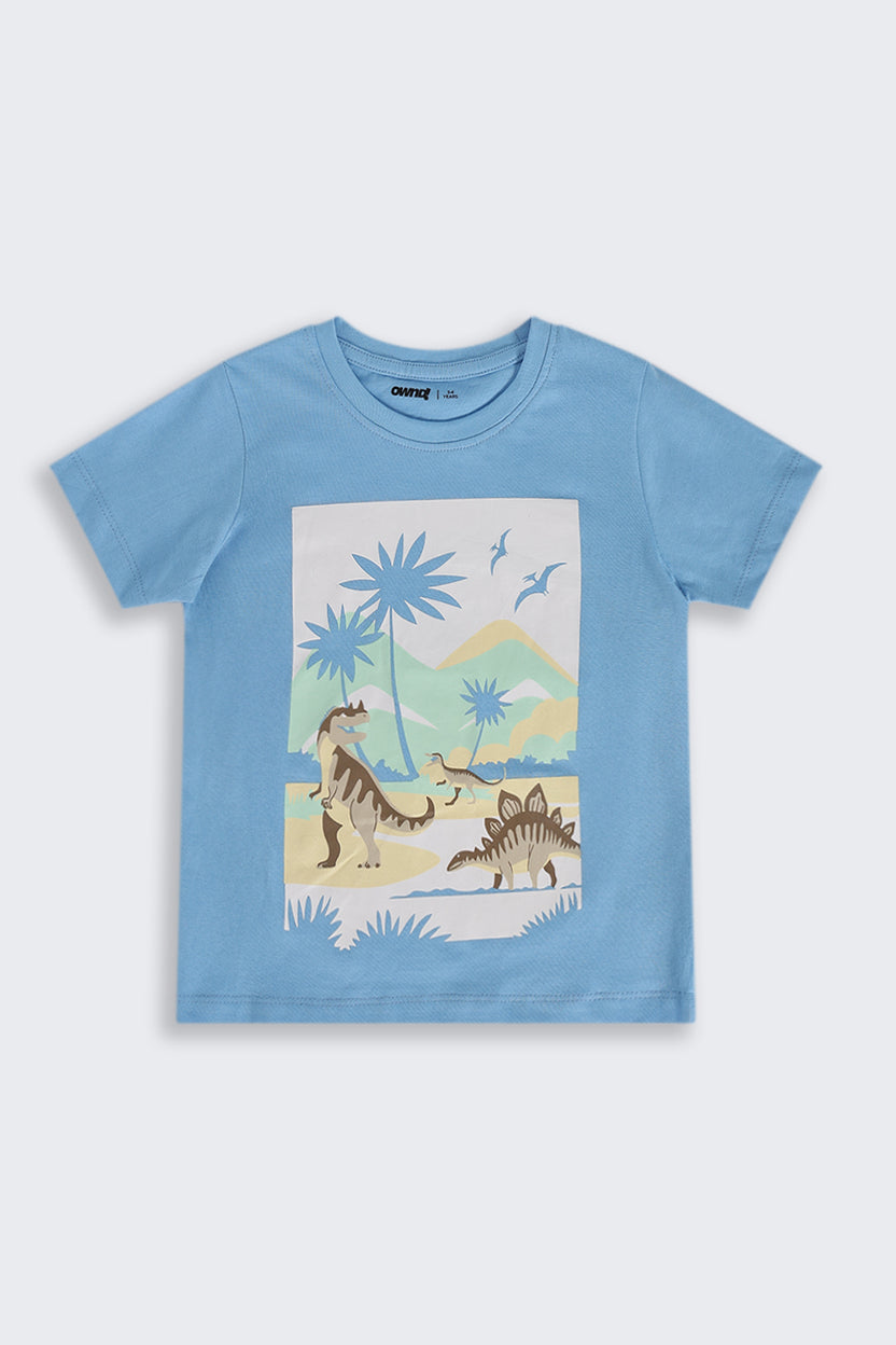 Boys Regular Fit Light Blue Tropical Beach Graphic T-Shirt - Image 2
