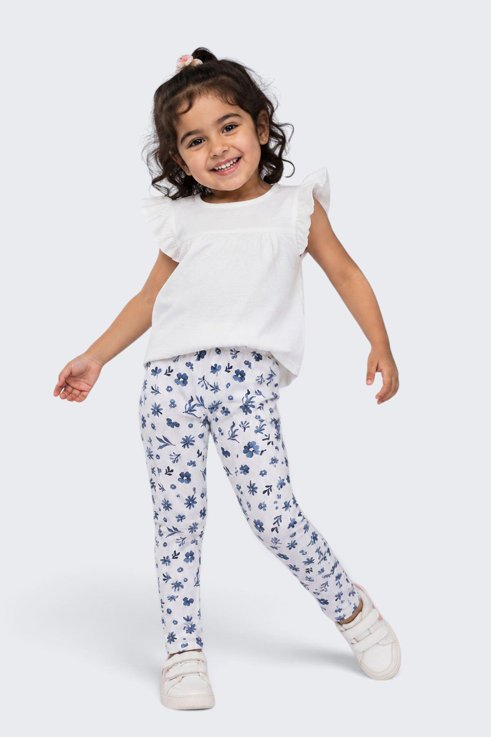 Girls Regular Fit White Floral Legging - Image 1
