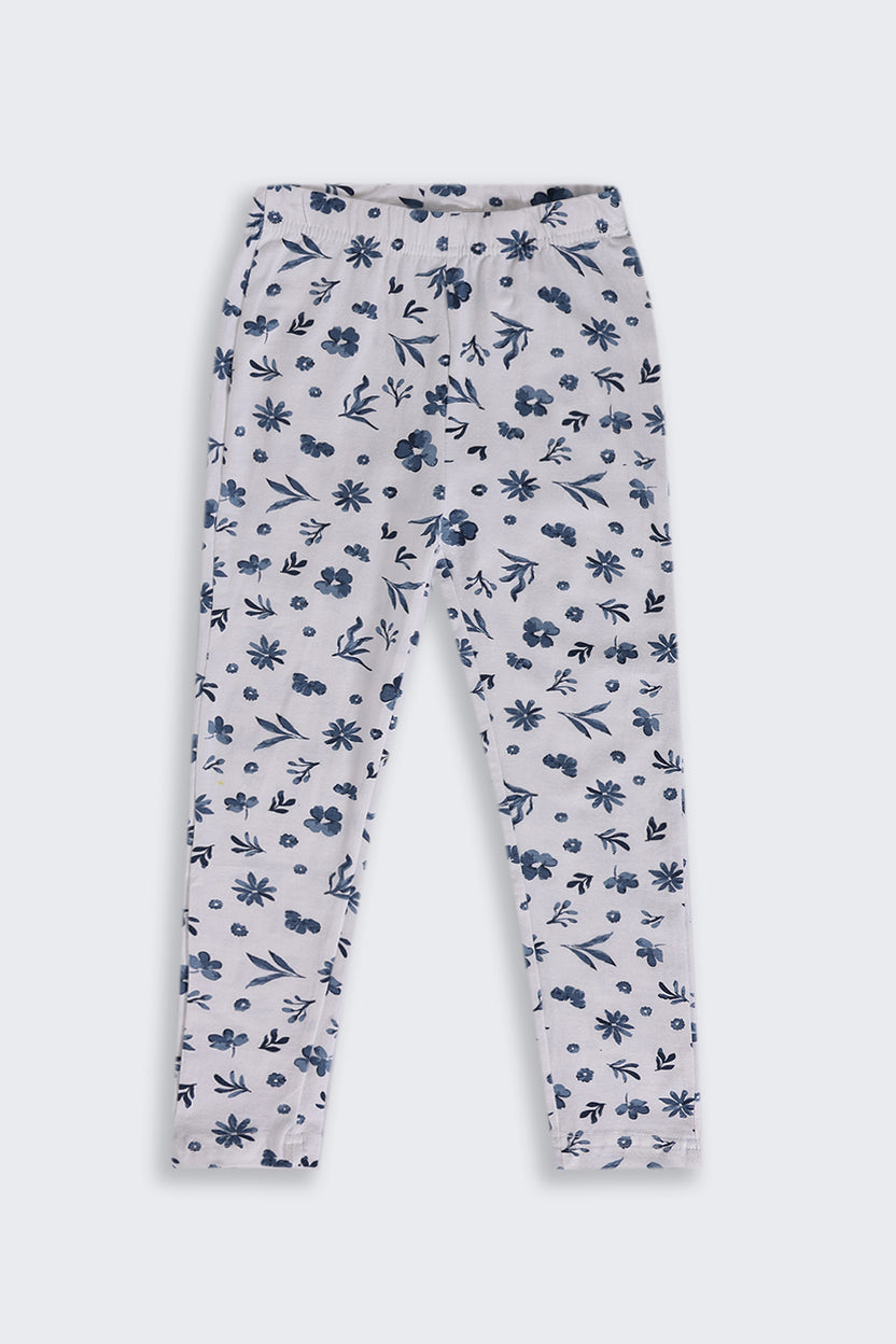 Girls Regular Fit White Floral Legging - Image 2