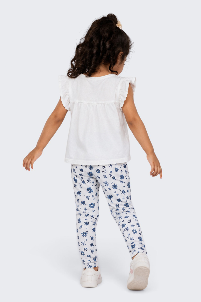 Girls Regular Fit White Floral Legging - Image 3