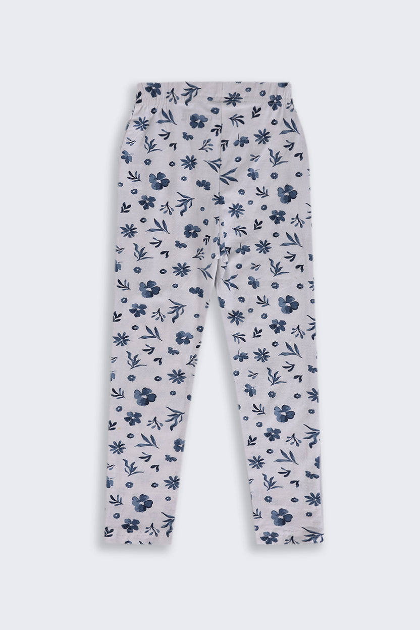 Girls Regular Fit White Floral Legging - Image 4