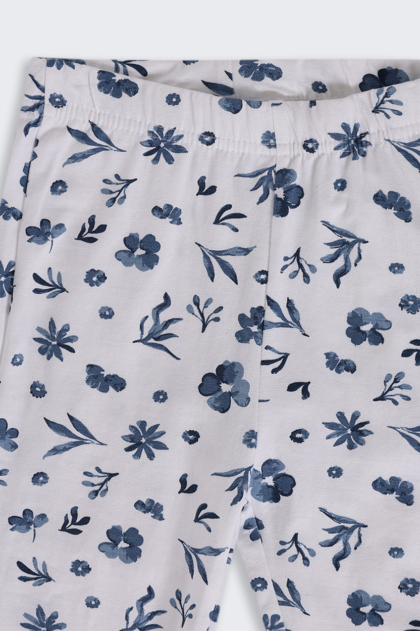 Girls Regular Fit White Floral Legging - Image 5