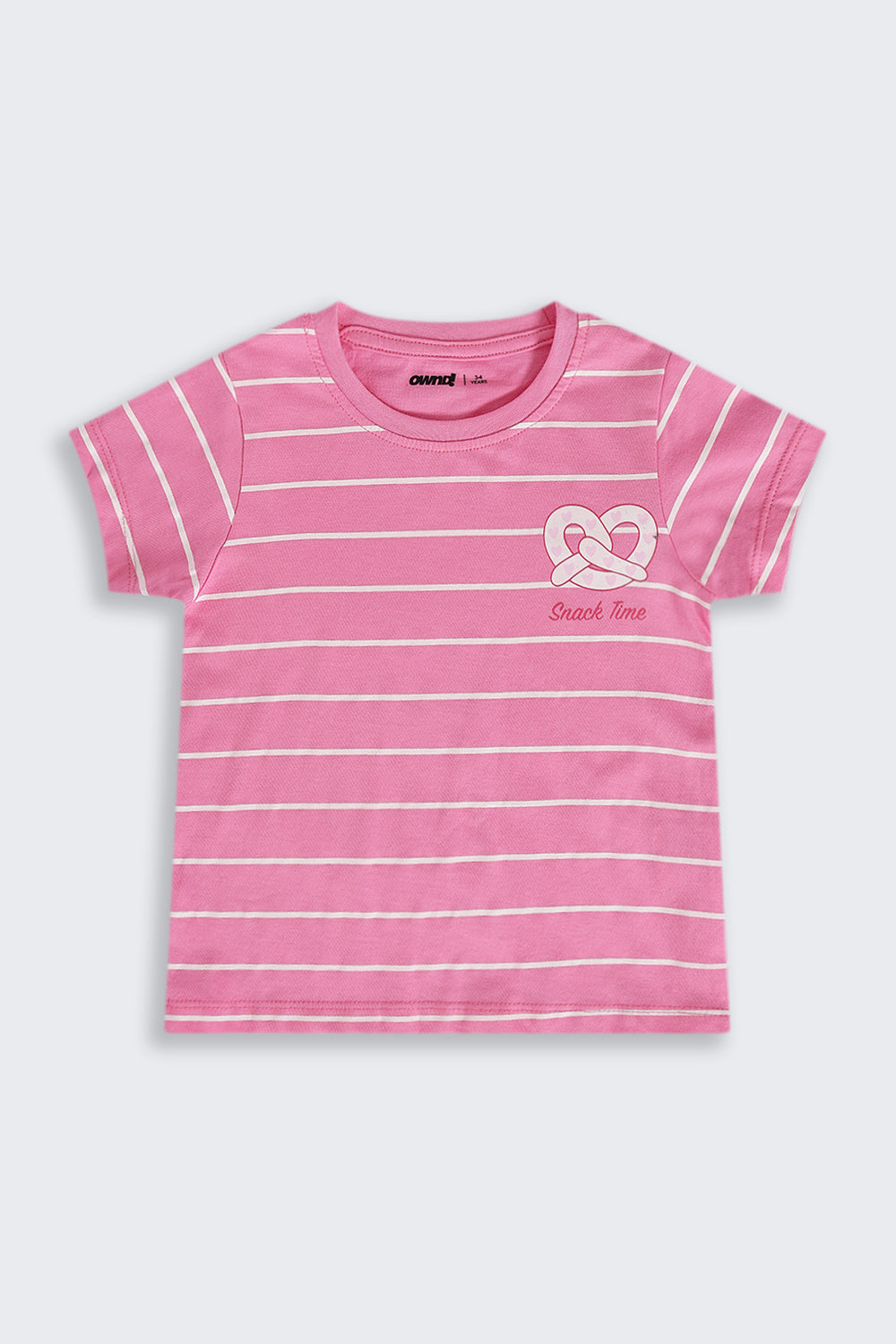 Girls Regular Fit Pink Striped T-Shirt - Image 2